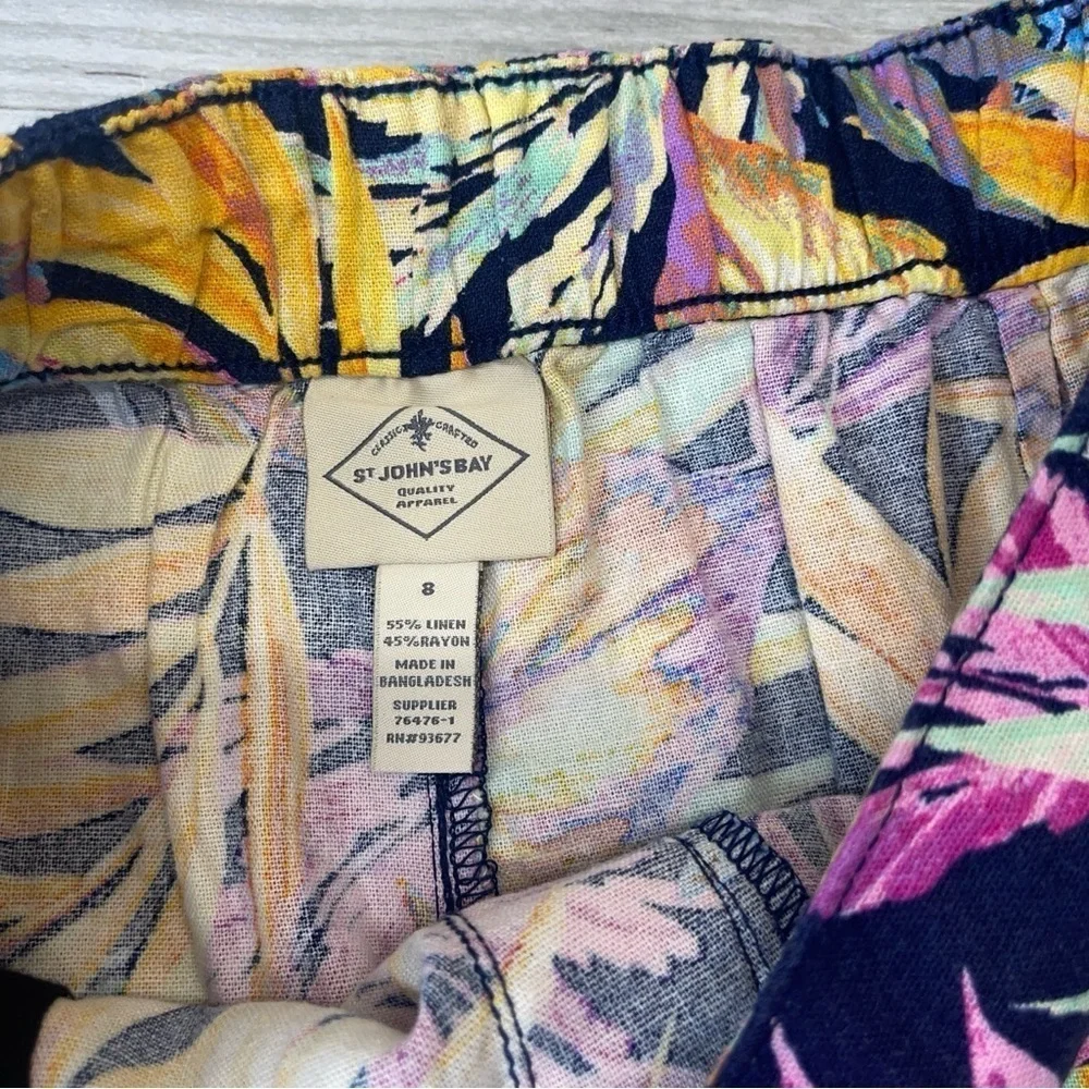 St. John’s Bay Linen Blend Wrap Skort Tropical Coastal Palm Leaf Women’s size 8